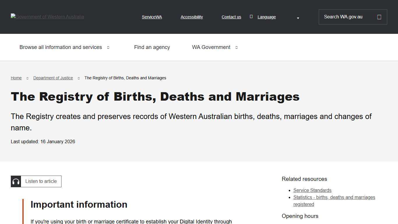 The Registry of Births, Deaths and Marriages