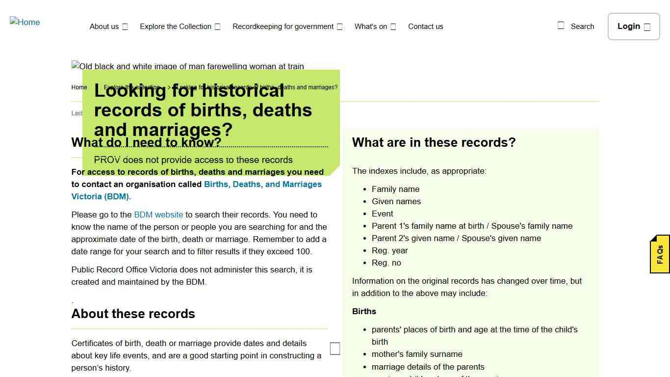 Looking for historical records of births, deaths and marriages? PROV